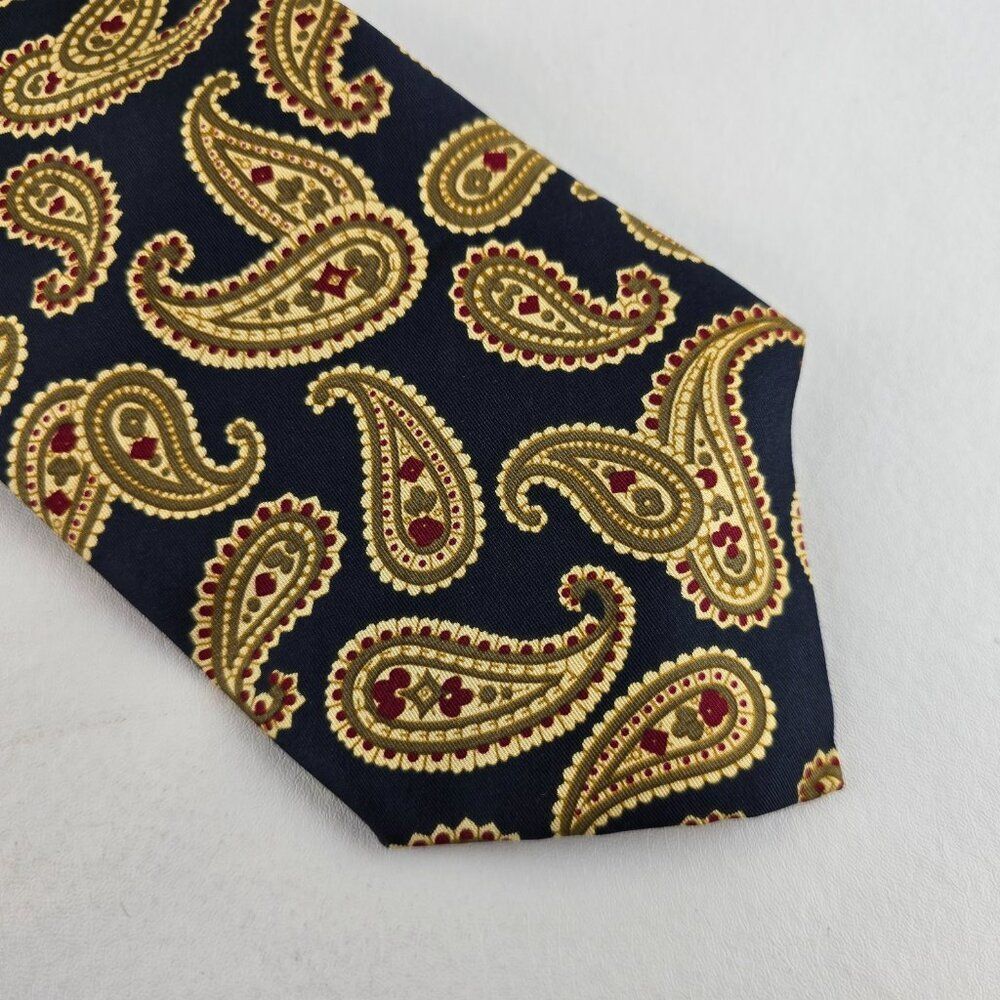 Banana Republic Tie Mens Blue Gold Paisley Silk Wide Necktie Made In Italy